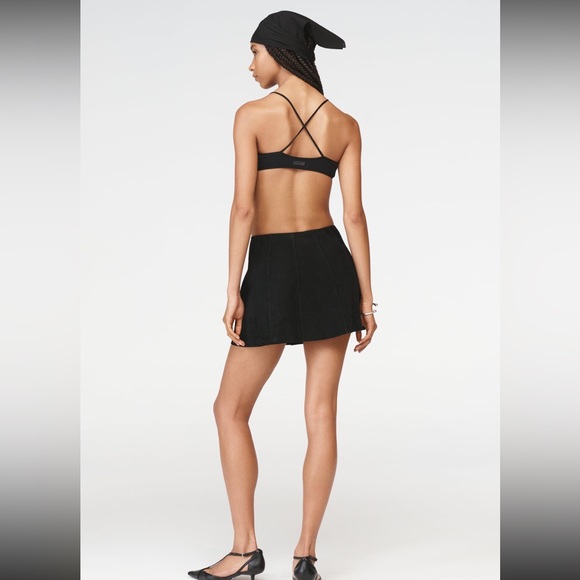 Zara Leather Suede Mid rise Mini Skirt STEVEN MEISEL Black button M NWT $230 - Picture 8 of 16